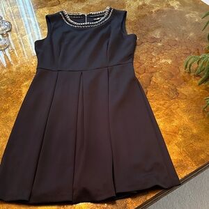 Karl Lagerfeld Black Midi Dress with Embellished Neckline